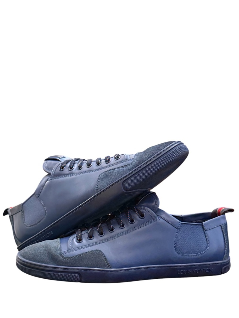 LOUIS VUITTON - BLUE SUEDE LEATHER  “SLALOM” LOW TOP SNEAKERS